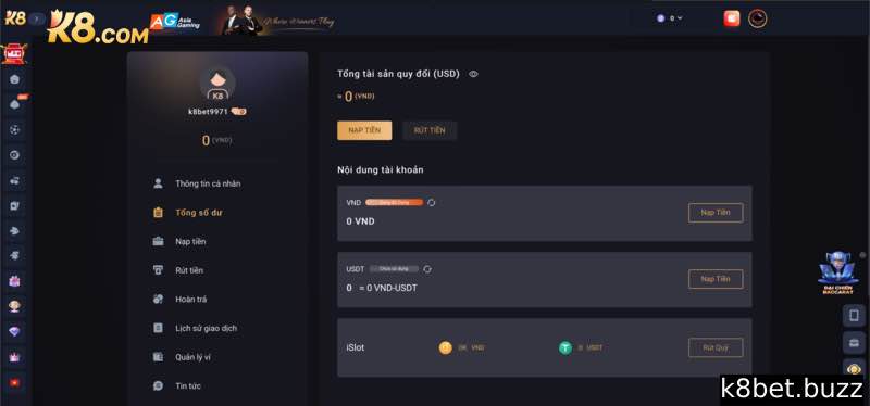 Bạn có thể rút tiền K8bet bằng tiền đô hoặc Việt Nam đồng